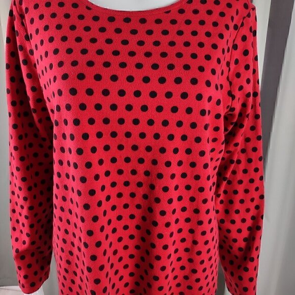 Kim Rogers Womens 100% Cotton Red And Black Polka Dot Pullover Shirt. Size XL - Picture 2 of 12
